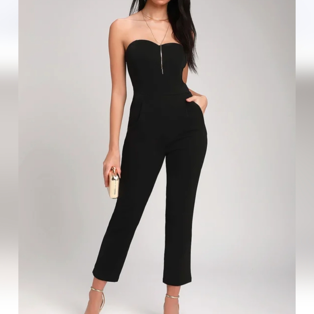 Lulu's Black Sweetheart Neckline Jumpsuit